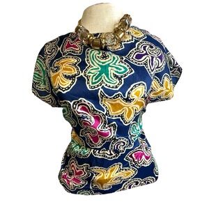 Vintage corporate wear Laura Lee Colorful geometric Women's‎ office vixen blouse